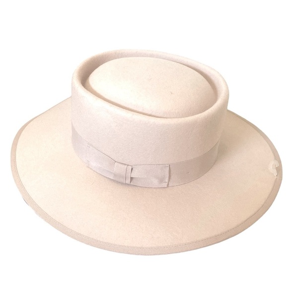 Vintage Olive & Pique Wool Hat Boaters Wide Brim Gamblers Hat, Neutral Color main image 12